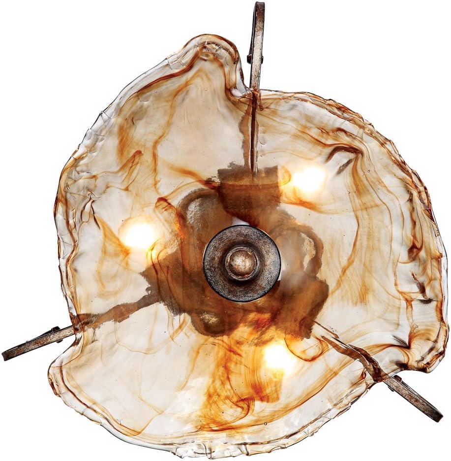 Franklin Iron Works Amber Scroll Rustic Ceiling Light Semi Flush Mount Fixture Golden Bronze 20 1/4' Wide Art Glass for Cottage Core Bedroom Kitchen Living Room Hallway Bathroom (Colors May Vary)