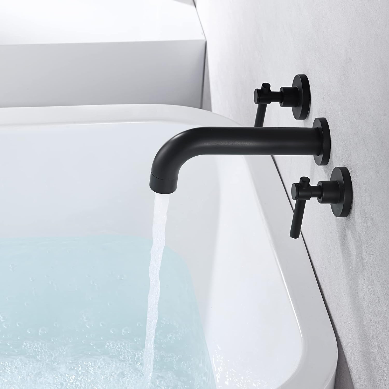 SUMERAIN Matte Black Bath Tub Faucet Set Wall Mount Bathtub Filler Two Handle