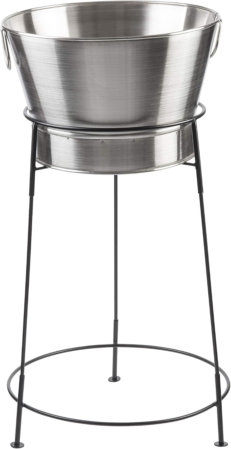 TableCraft BT2137N Beverage Tub with Stand, 20' Stainless Steel, 11 Gal Capacity, Round Single Wall, Brickhouse Collection, Commercial Grade for Parties, Events, Indoor or Outdoor Use