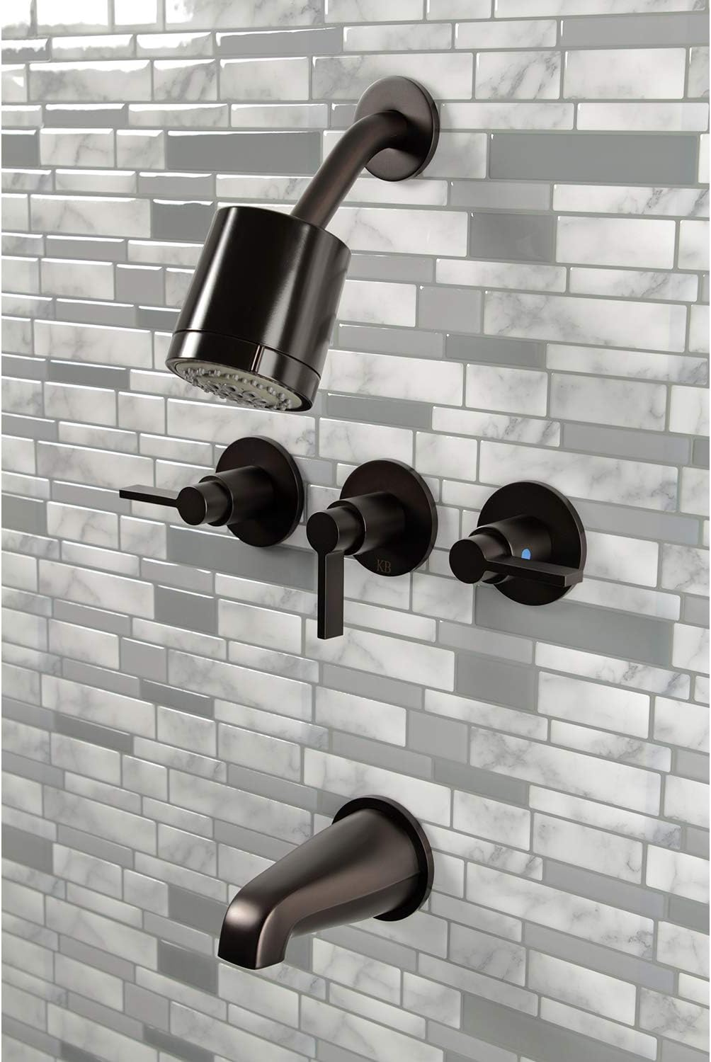 Kingston Brass KBX8135NDL NuvoFusion Triple-Handle Tub and Shower Faucet in Oil Rubbed Bronze