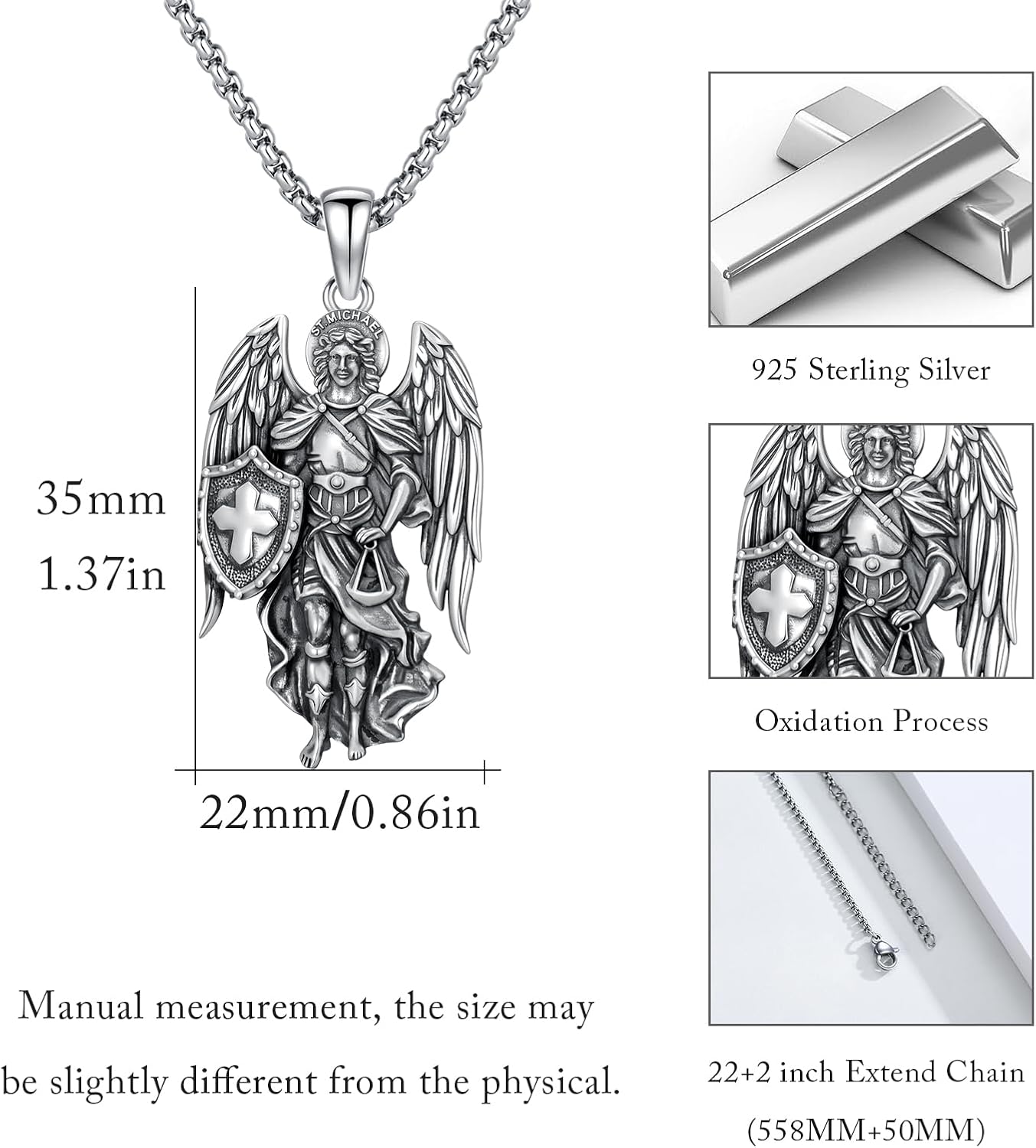 925 Sterling Silver Patron Saint Amulet Pendant Necklace Religion Protection Jewelry for Men Women