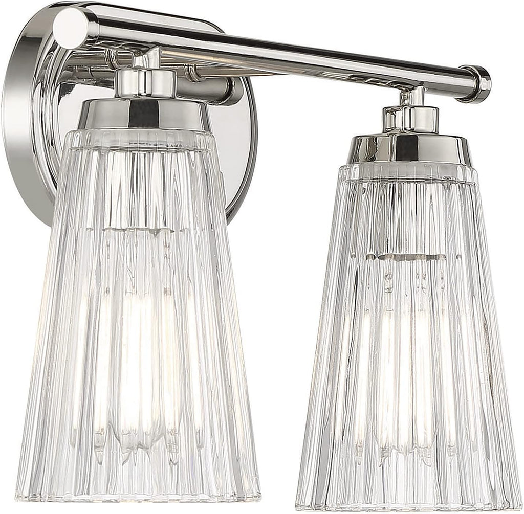 Savoy House 8-1745-2-109 Chantilly Vintage Traditional Clear Ribbed Glass Bathroom Vanity Wall Light, 2-Light 120 Total Watts, 10' H x 14' W, Polished Nickel