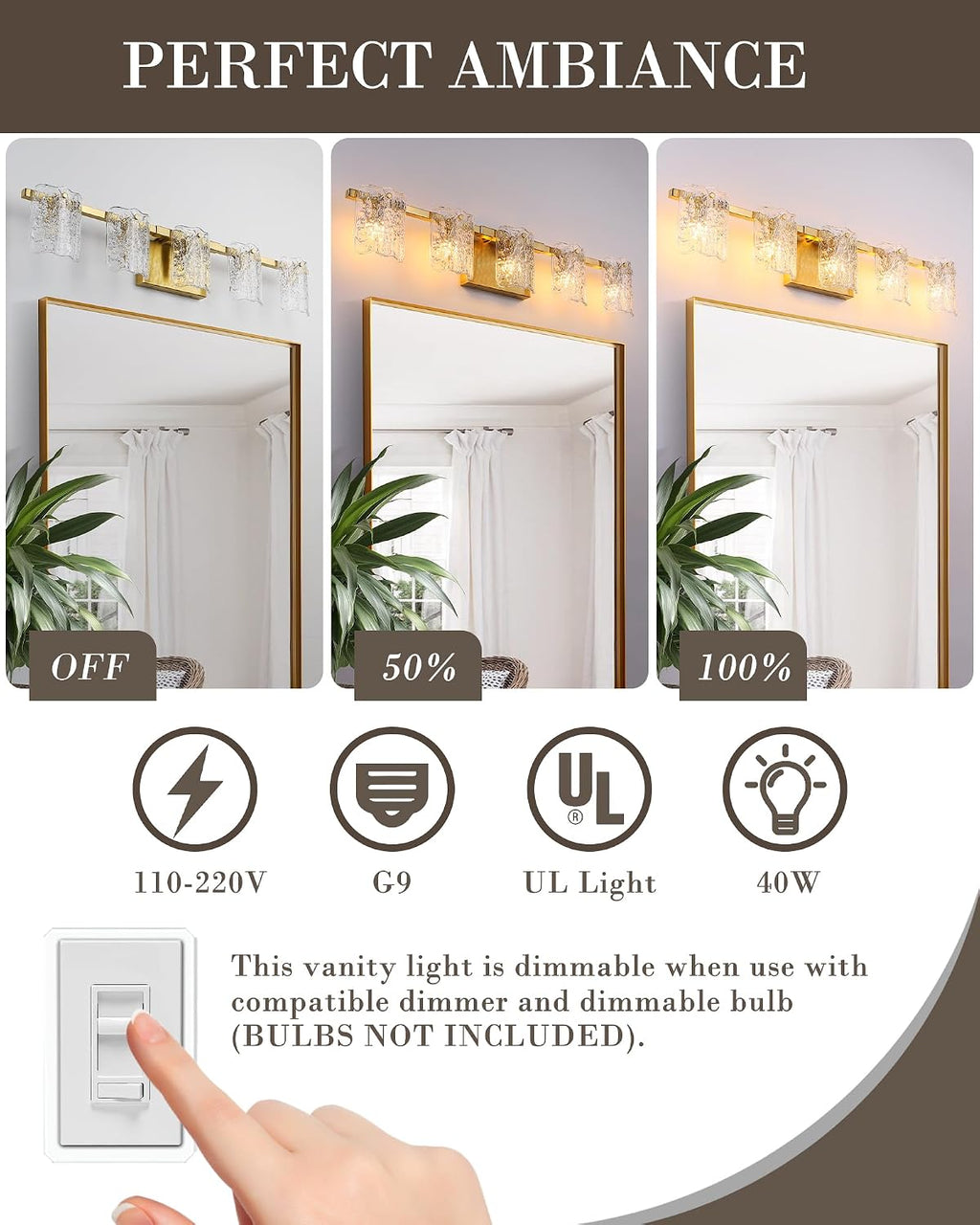 5-Light Bathroom Vanity Lights, 31' Brushed Gold Bathroom Light Fixtures Over Mirror with Clear Glass, Modern Bath Wall Sconce Lighting for Bath Restroom, OS-MM5002-5BG