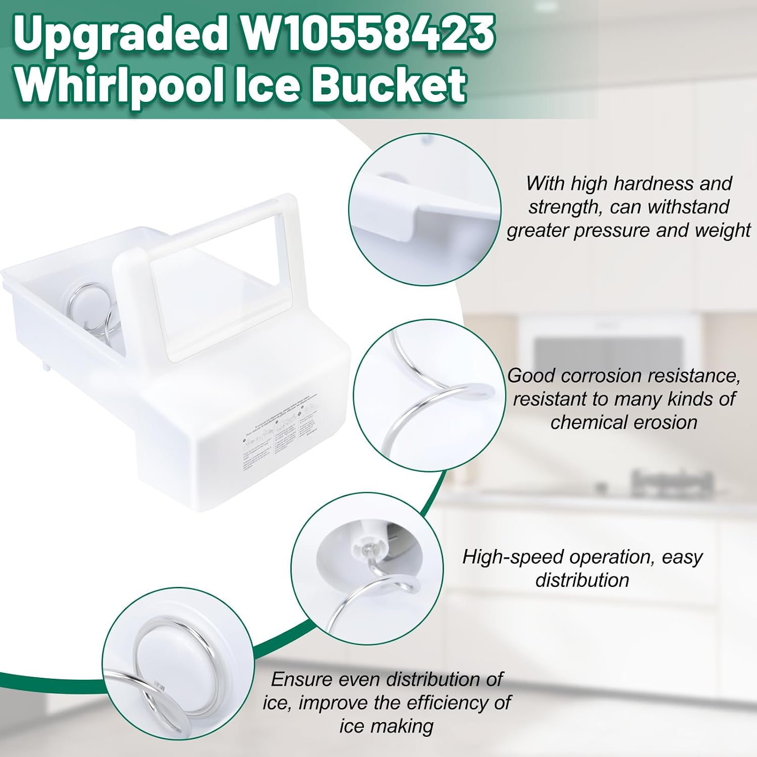 Upgraded WPW10558423 W10558423 Refrigerator Ice Bucket Replacement Compatible with Whirlpool Ice Maker Tray WRS315SDHZ, WRS325FDAM04, WRS325FDAM02, WRS315SDHM08 Parts for Whirlpool Fridge Ice Bin Tray