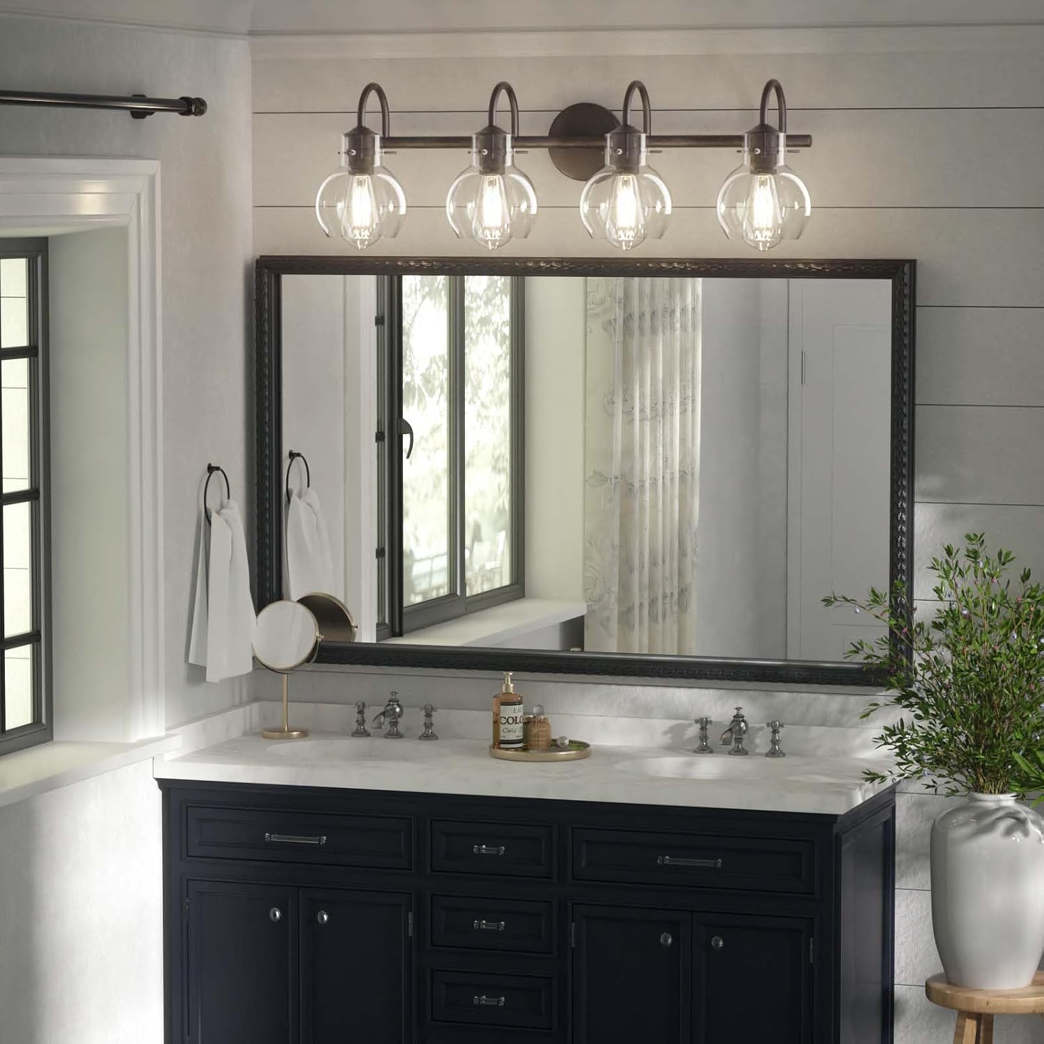 Matte Black Bathroom Vanity Light Fixtures, 4 Light Vanity Lighting Fixtures with Clear Glass Shade, E26 Base, UL Certification (Exclude Bulb)