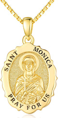 14K Gold Saint Medal Necklace for Women, Catholic Patron Saint Pendant Necklace, Christian Religious Jewelry Gift for Confirmation Baptism Communion Christmas Birthday