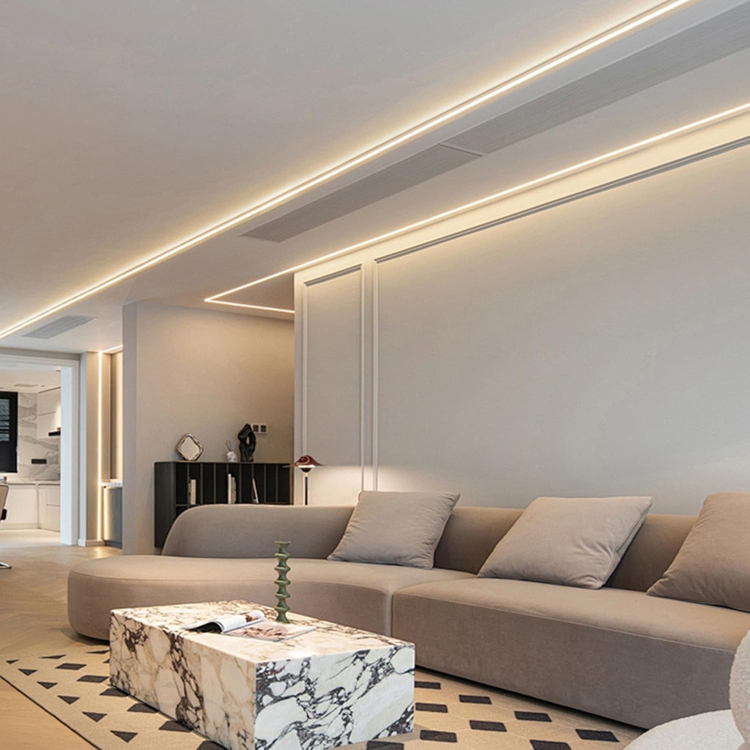 10 Pack Aluminum LED Channel 6.6FT/2M Plaster-in with Strip Diffuser and Milky Cover Tape Light Track LED Profile for Various Lighting Applications
