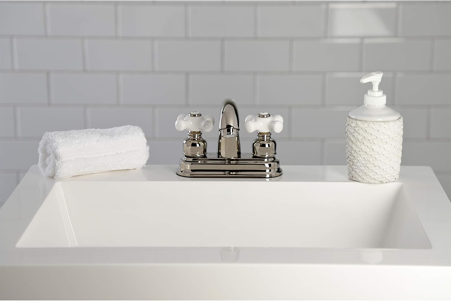 Kingston Brass KB5616PX Restoration 4 in. Centerset Bathroom Faucet, Polished Nickel