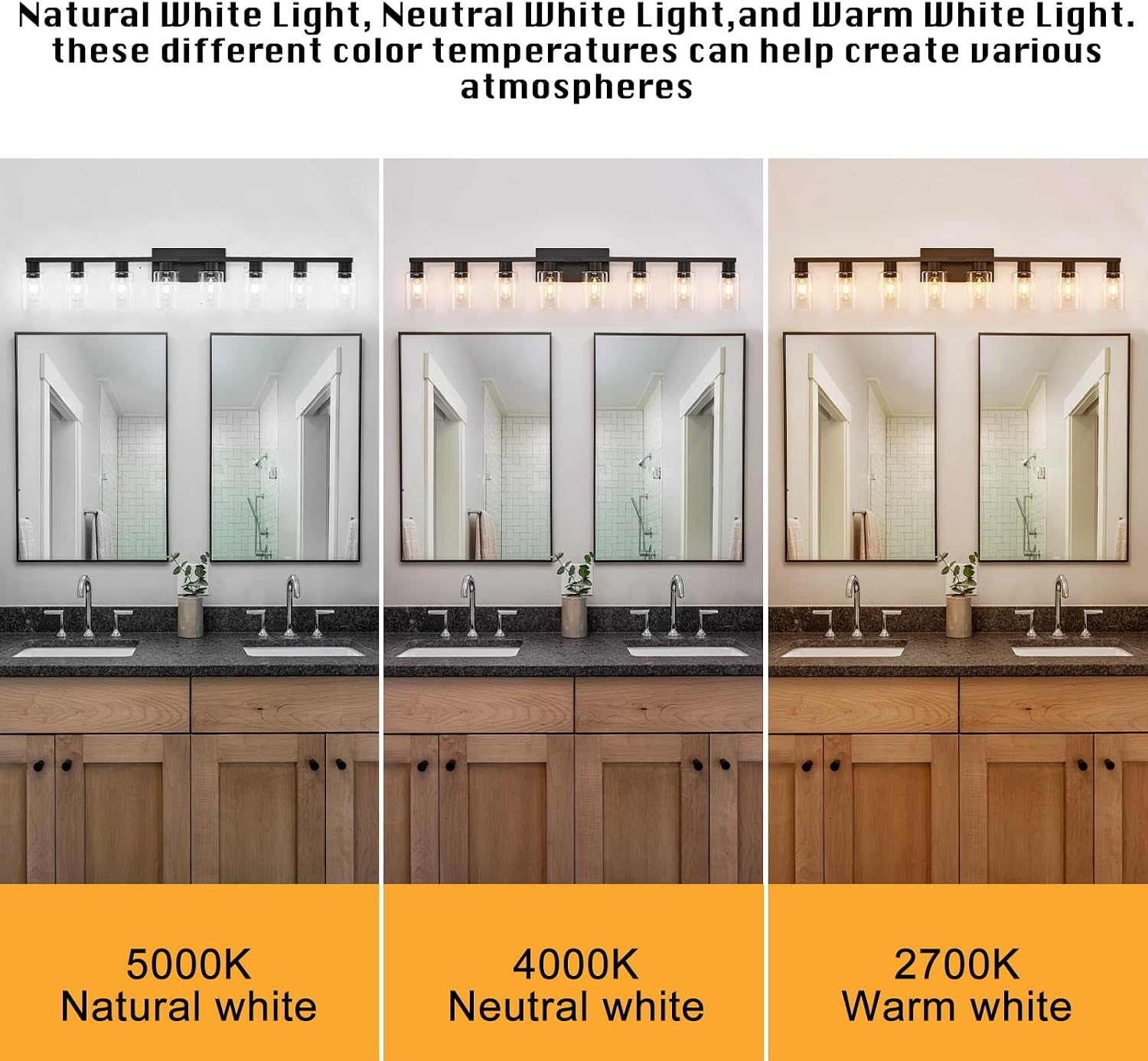 8 Light Bathroom Vanity Light, Matte Black Bathroom Vanity Lights Over Mirror with Sturdy Clear Glass Shade, 8 Lights Count Large Bath Light Fixtures for Mirror, Bedroom, Living Room, Wall Sconce
