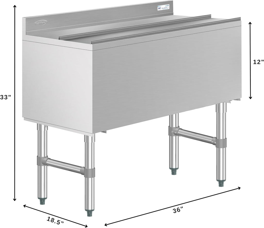 KoolMore 36 Inch Commercial Stainless Steel Underbar Ice Bin with Siding Lid, NSF Certified (KM-UIB-1836)