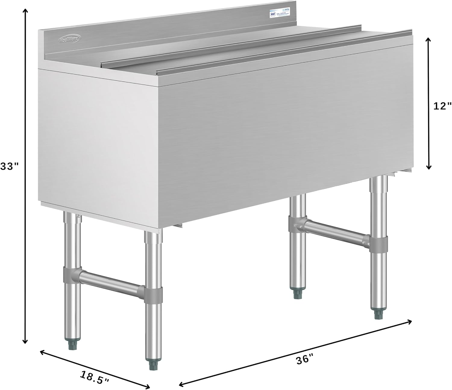 KoolMore 36 Inch Commercial Stainless Steel Underbar Ice Bin with Siding Lid, NSF Certified (KM-UIB-1836)