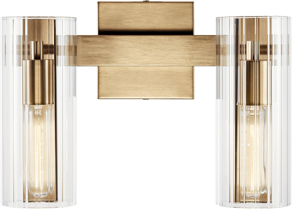 Kichler Jemsa 2-Light Modern Bathroom Vanity Light Fixture with Clear Fluted Glass in Champagne Bronze for Bathroom or Powder Room Wall Mount (9.75 in x 13.75 in), 55167CPZ