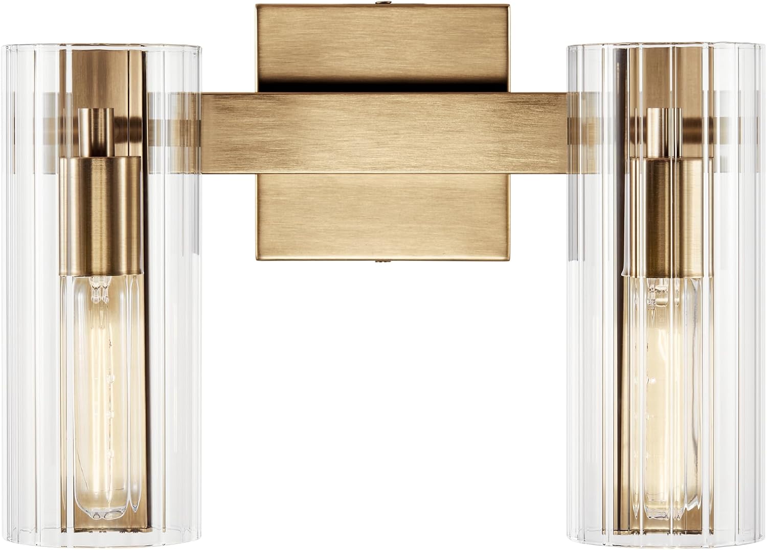 Kichler Jemsa 2-Light Modern Bathroom Vanity Light Fixture with Clear Fluted Glass in Champagne Bronze for Bathroom or Powder Room Wall Mount (9.75 in x 13.75 in), 55167CPZ