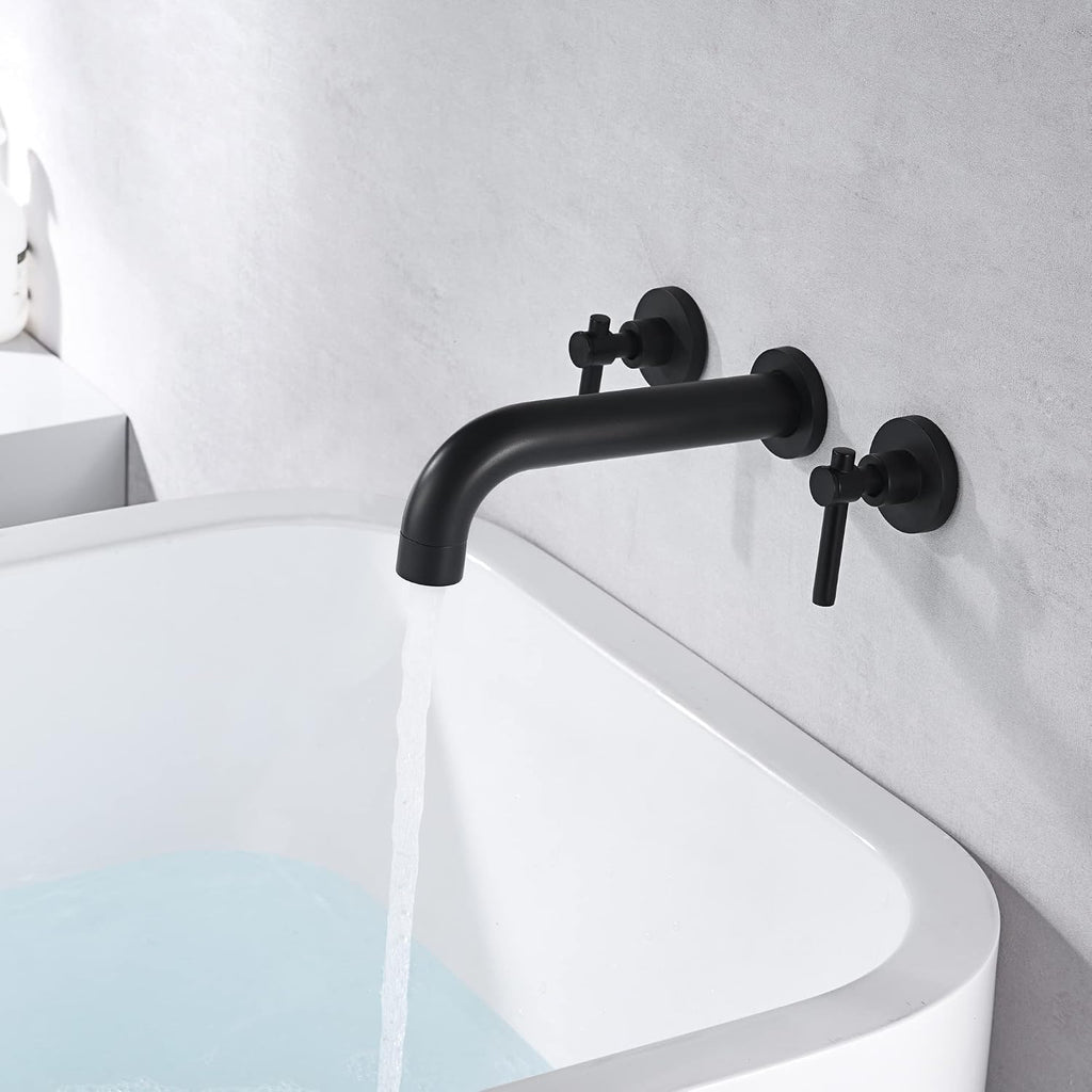SUMERAIN Matte Black Bath Tub Faucet Set Wall Mount Bathtub Filler Two Handle