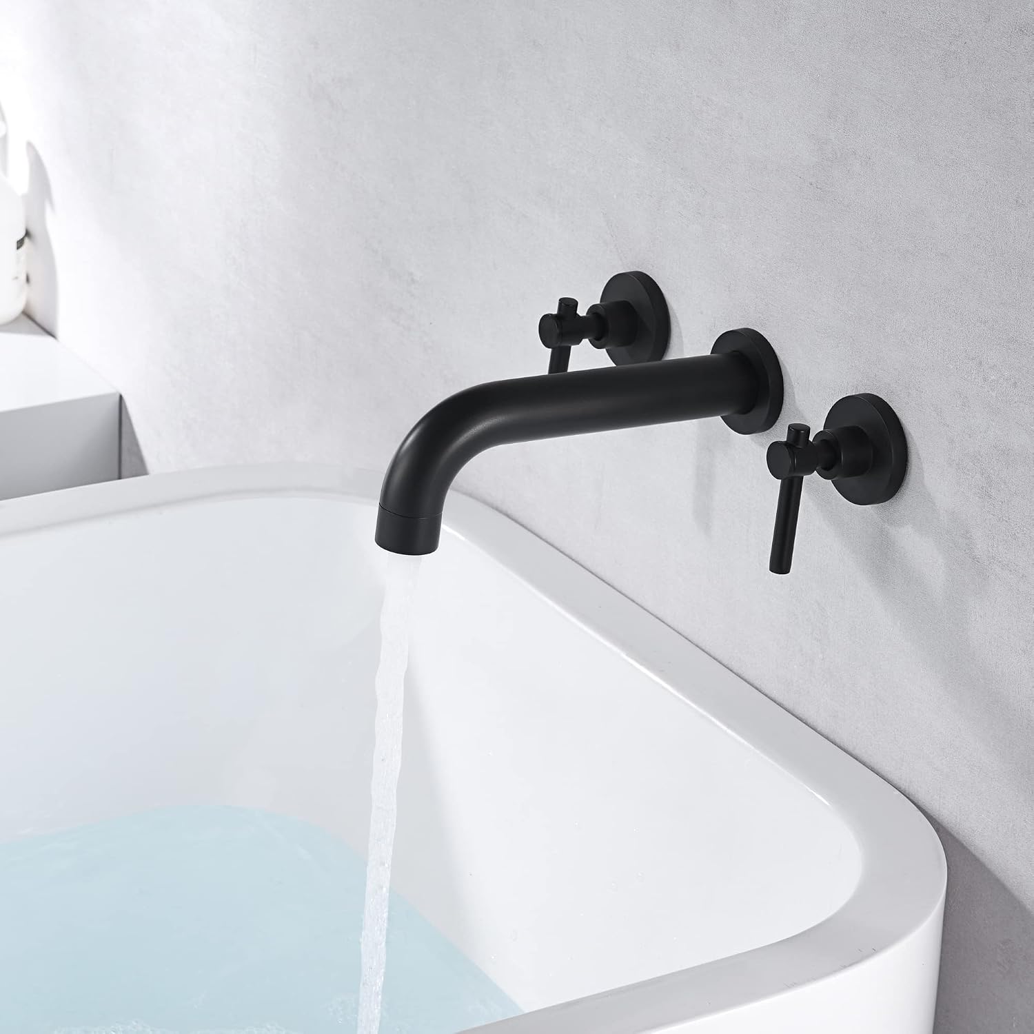 SUMERAIN Matte Black Bath Tub Faucet Set Wall Mount Bathtub Filler Two Handle