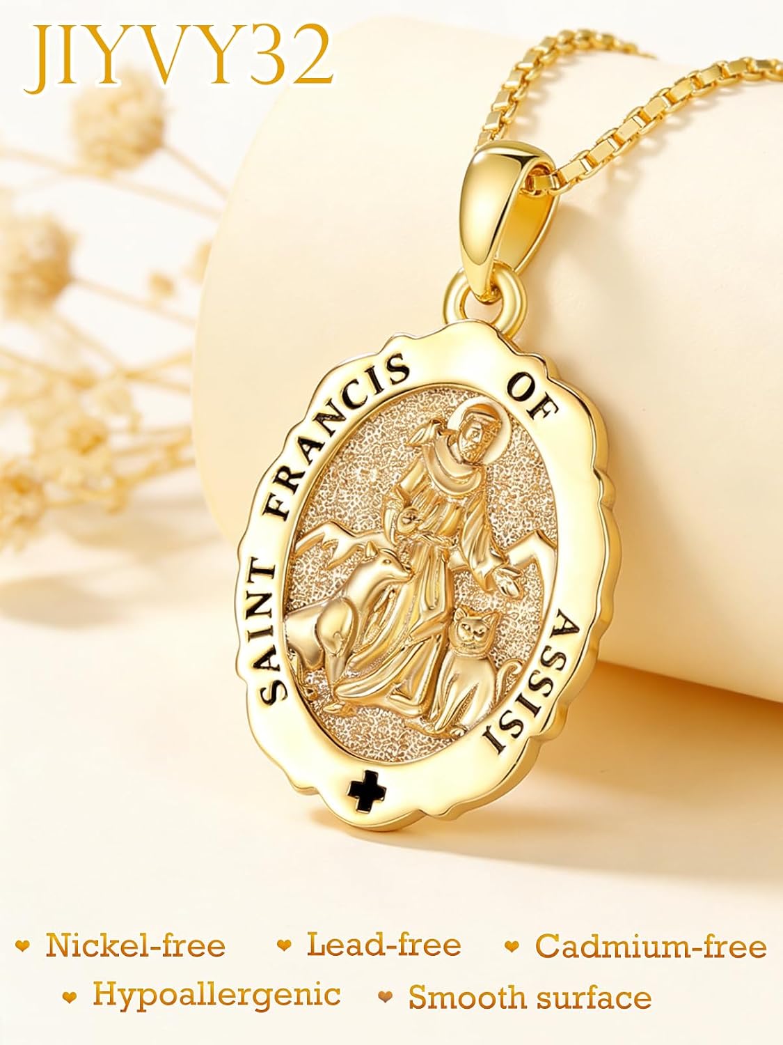 14K Gold Saint Medal Necklace for Women, Catholic Patron Saint Pendant Necklace, Christian Religious Jewelry Gift for Confirmation Baptism Communion Christmas Birthday