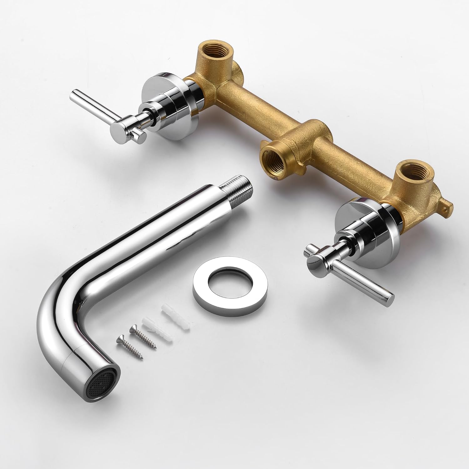 SUMERAIN Wall Mount Bathtub Faucet 3 Hole Tub Filler Faucet with Valve, Chrome Finish