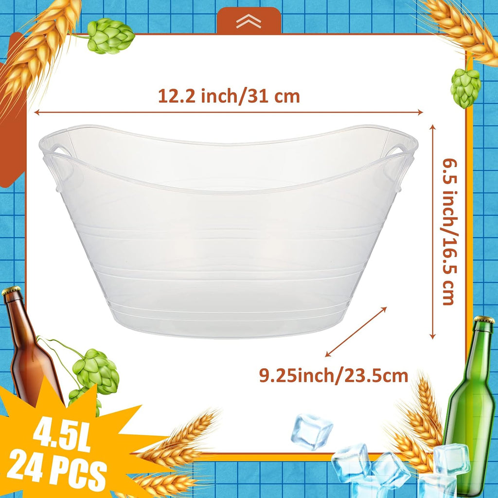Norme 48 Pcs Oval Storage Tub with Handles, 4.5L Plastic Clear Ice Bucket Wine Beer Champagne Bottle Drink Cooler Tub for Christmas Parties Beverage, Storage Basket Gift