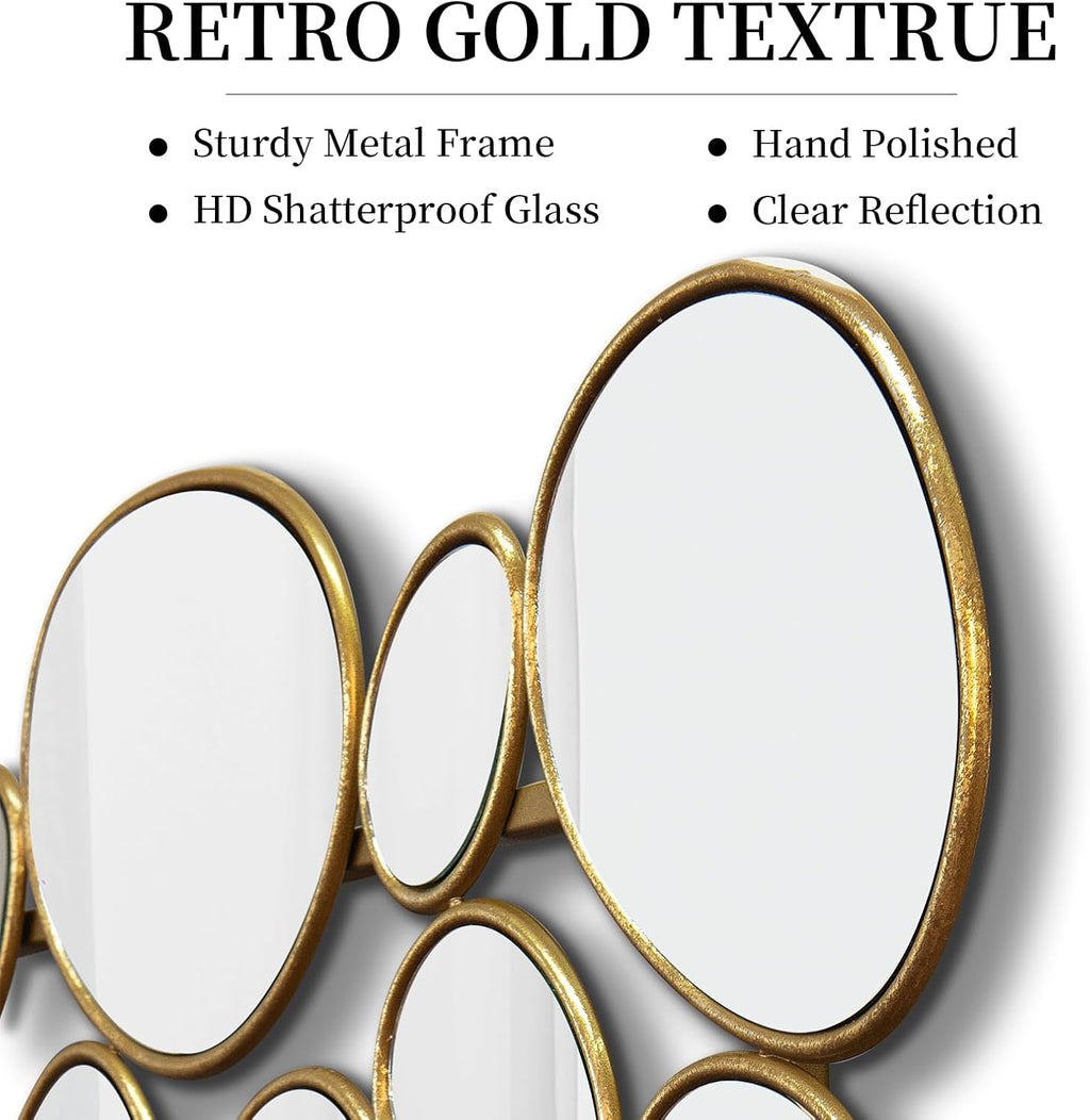 Gold Wall Mirrors Decorative - 51'x23' Large Modern Wall Mirror for Home Decor, 55 Pieces Multi-Size Pebble Design Metal Framed Accent Mirror for Entryway Bedroom Living Room Wall Art Decor