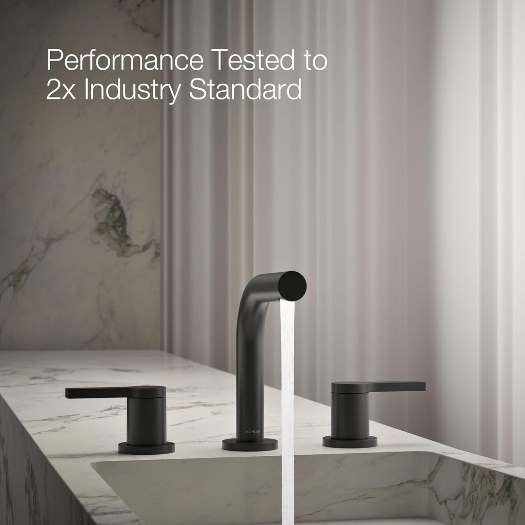 KOHLER K-33592-4K-BL Elate® Widespread Bathroom Sink Faucet, Durable Brass Bathroom Faucets, Sleek Finish, 1.0 GPM, Matte Black