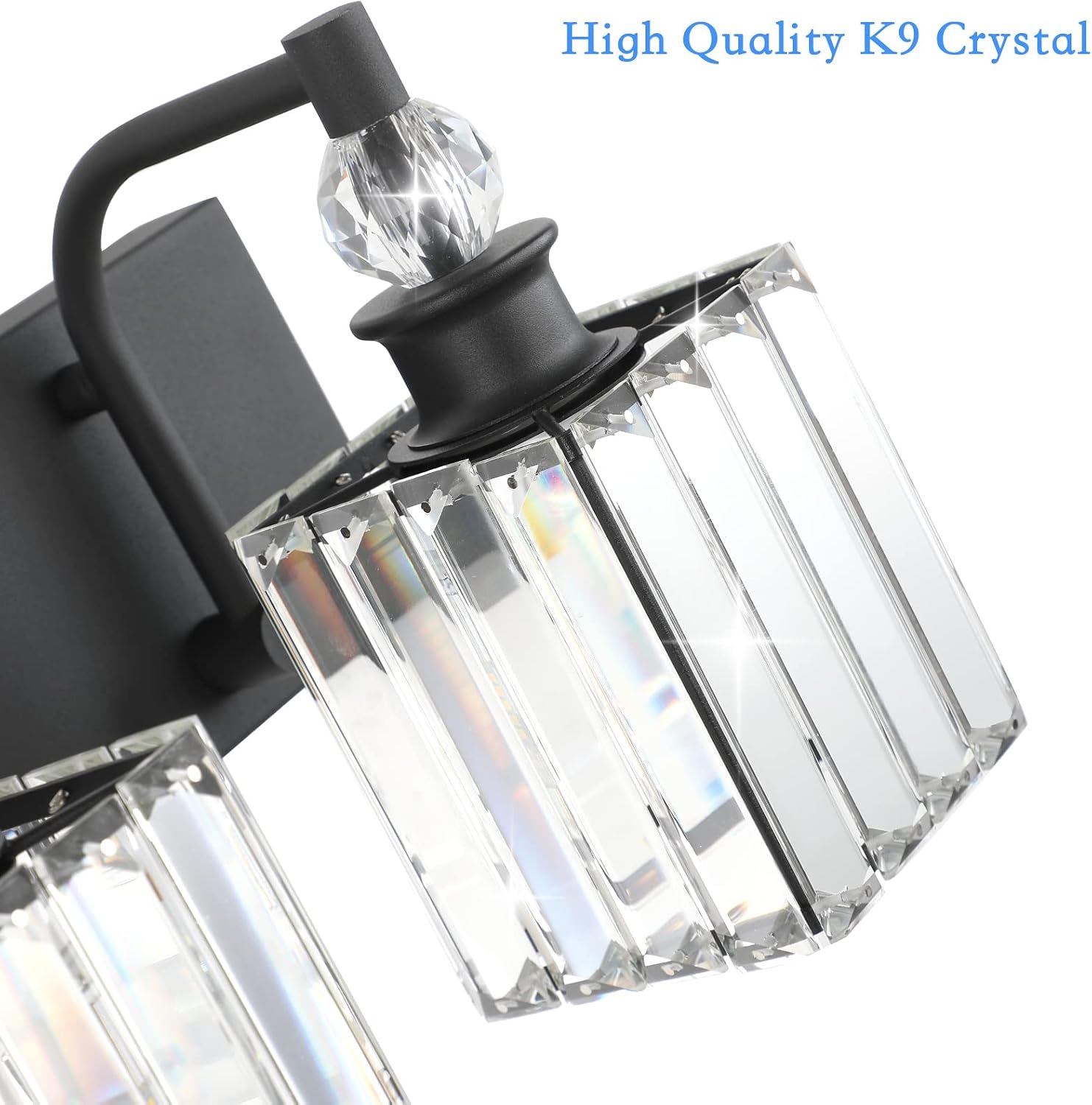 Ralbay Black Crystal Vanity Light 4 Light 31.5''Modern Matte Black Bathroom Wall Light Fixtures Over Mirror Bathroom Vanity Lights