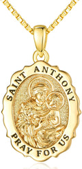 14K Gold Saint Medal Necklace for Women, Catholic Patron Saint Pendant Necklace, Christian Religious Jewelry Gift for Confirmation Baptism Communion Christmas Birthday
