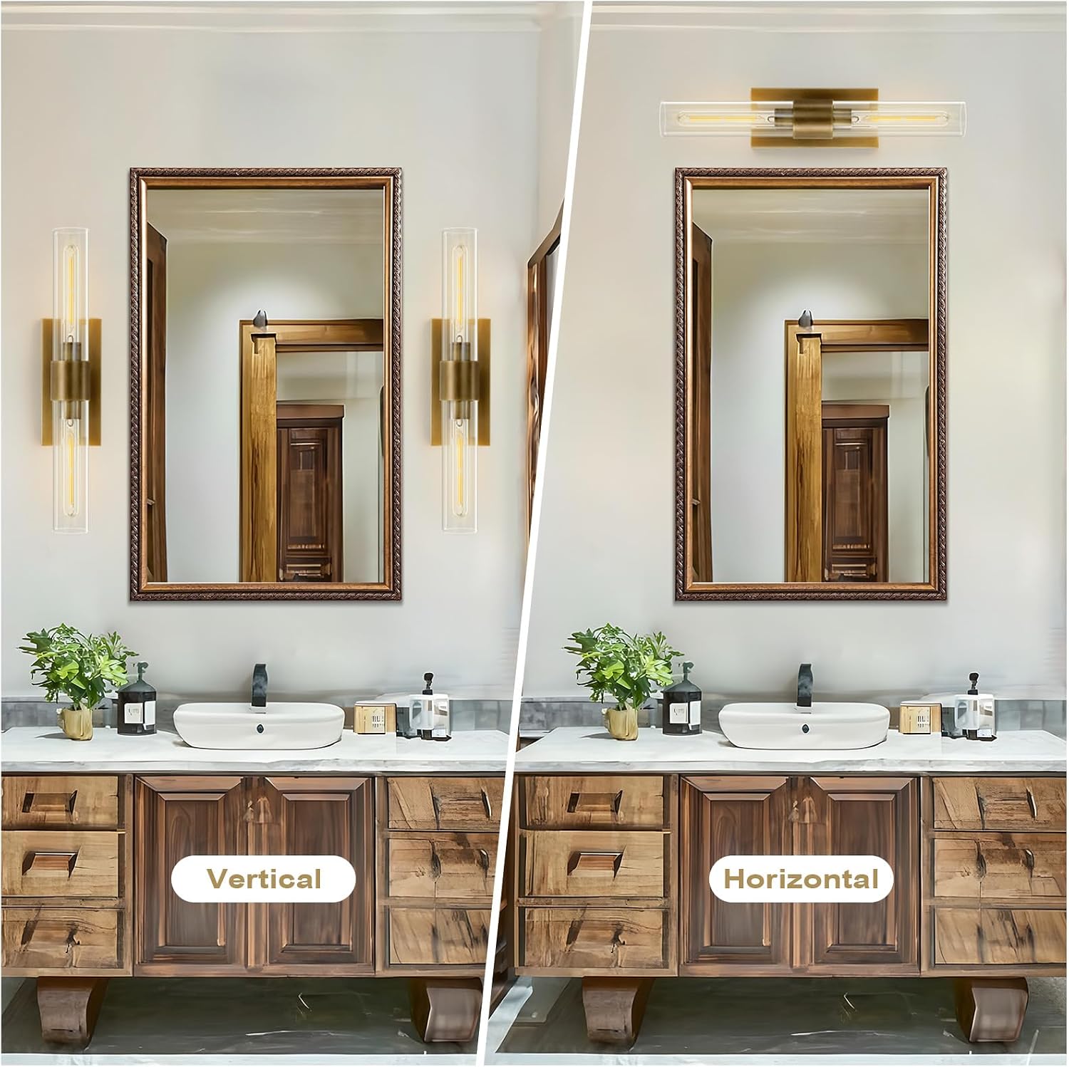 Gold Wall Sconces Set of Two, Brass 22.8' Sconces Wall Lighting,Bathroom Vanity Lights with Clear Glass Shade for Mirror, Living Room, Bedroom, Hallway, Fireplace, Staircase（Including Bulb）
