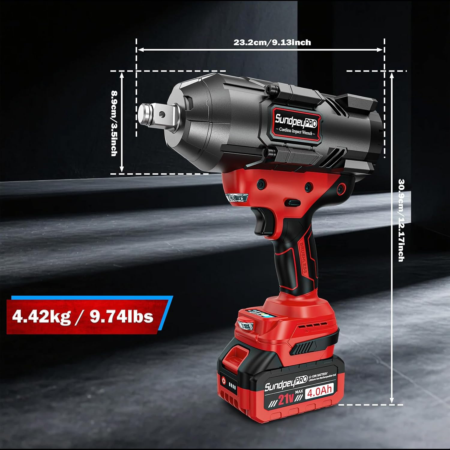 Cordless Impact Wrench 1600Ft-lbs - 2100N·m High Torque Impact Gun with 2 * 4.0Ah Battery - 3/4 Inch Brushless Impact Driver with 3/4' to 1/2' Adapter & 5 Sockets & Case for Car Truck Home