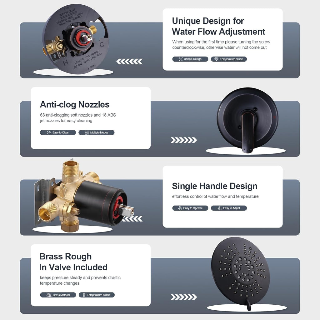 Shower Faucet with Valve, Bathroom Shower Faucet Kit, Solid Brass Shower Head Faucet Set Complete, Single Handle Rain Shower Head Trim Kit for Bathroom, Oil Rubbed Bronze