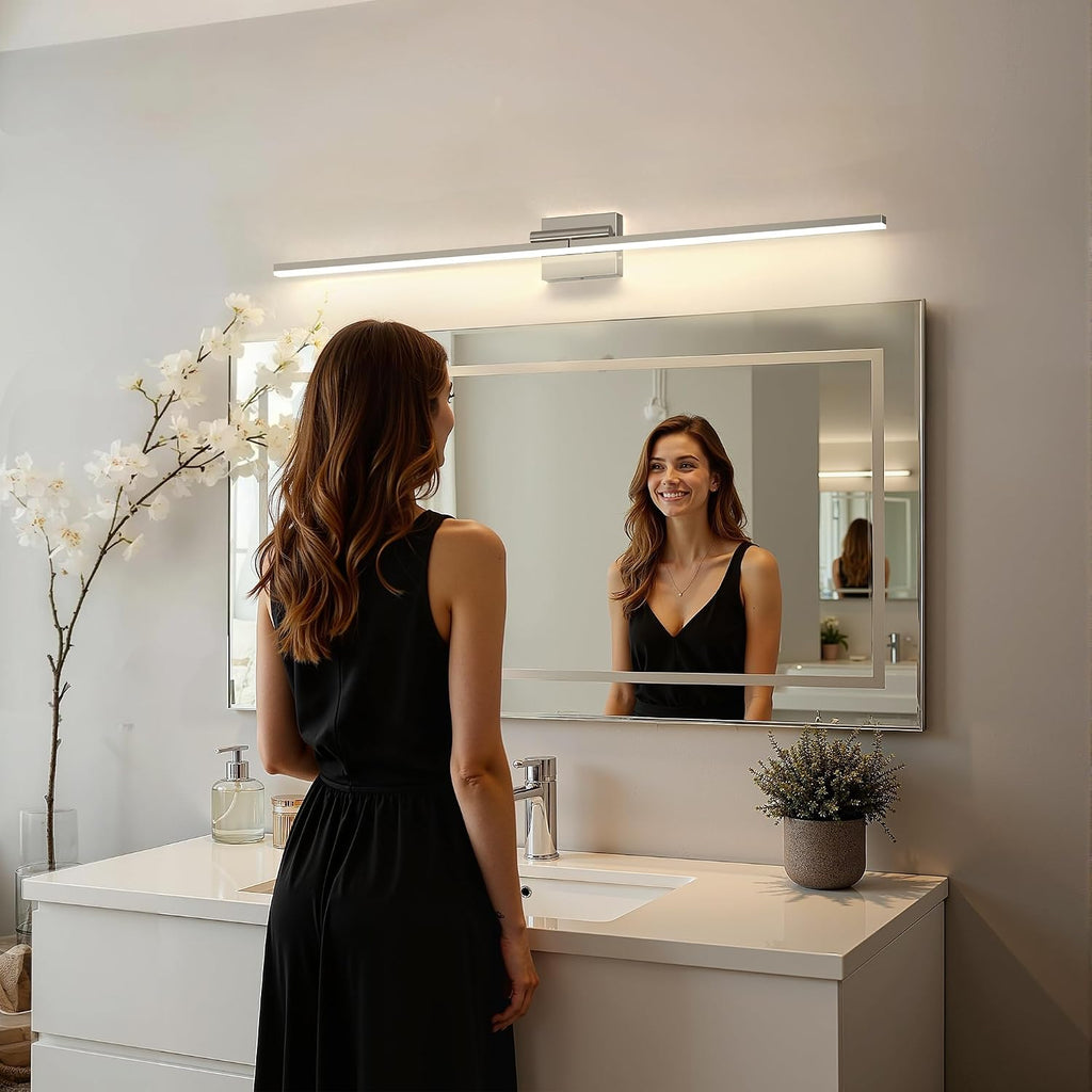 L LOHAS LED 47.3-Inch Bathroom Vanity Light Bar Over Mirror, 180° Rotatable Brushed Nickel Modern Bathroom Light Fixtures, Adjustable LED Vanity Lights for Living Room Wall