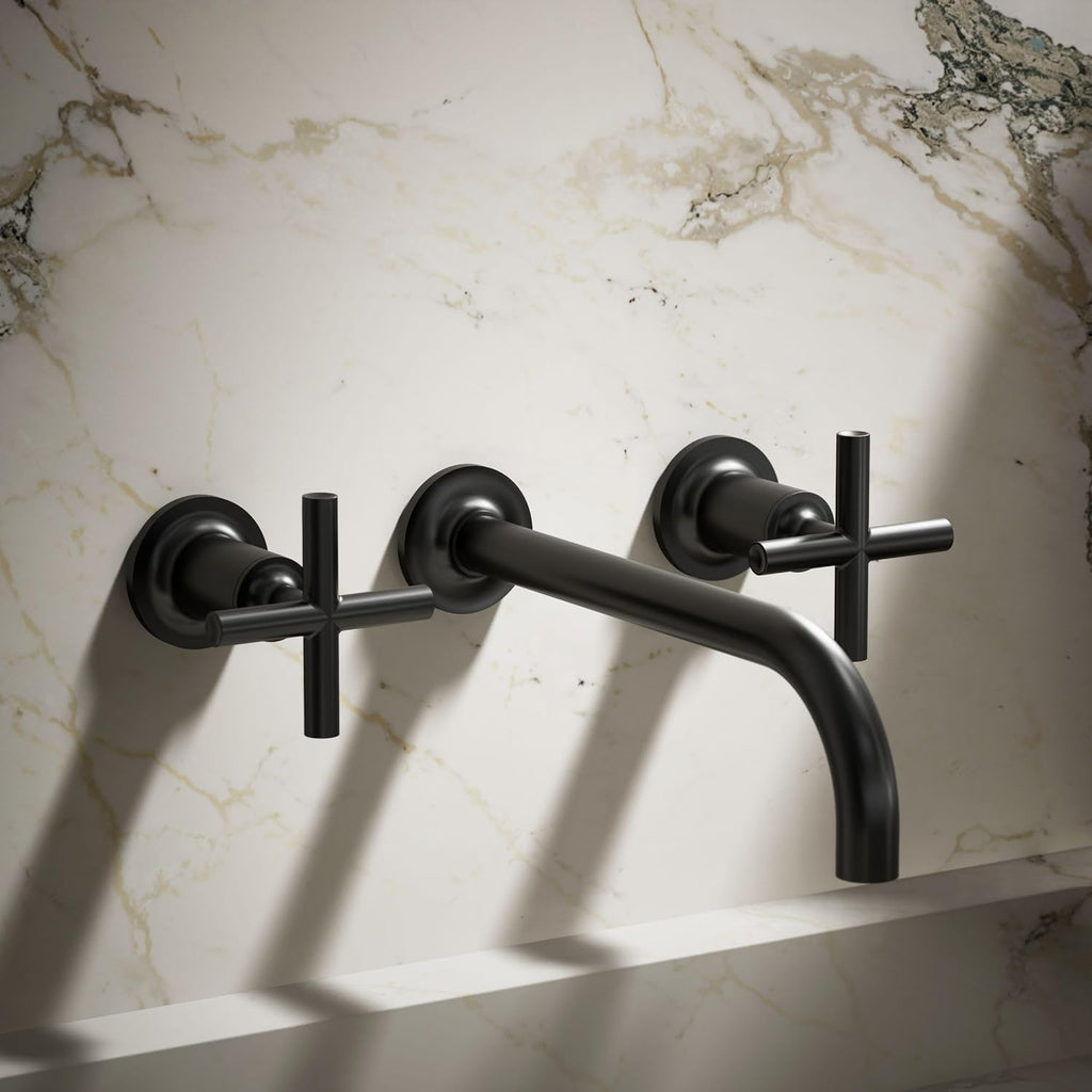 Kohler T14414-3-BL Purist® Wall-Mount Bathroom Sink Faucet Trim with Cross Handles, 1.2 gpm, Matte Black