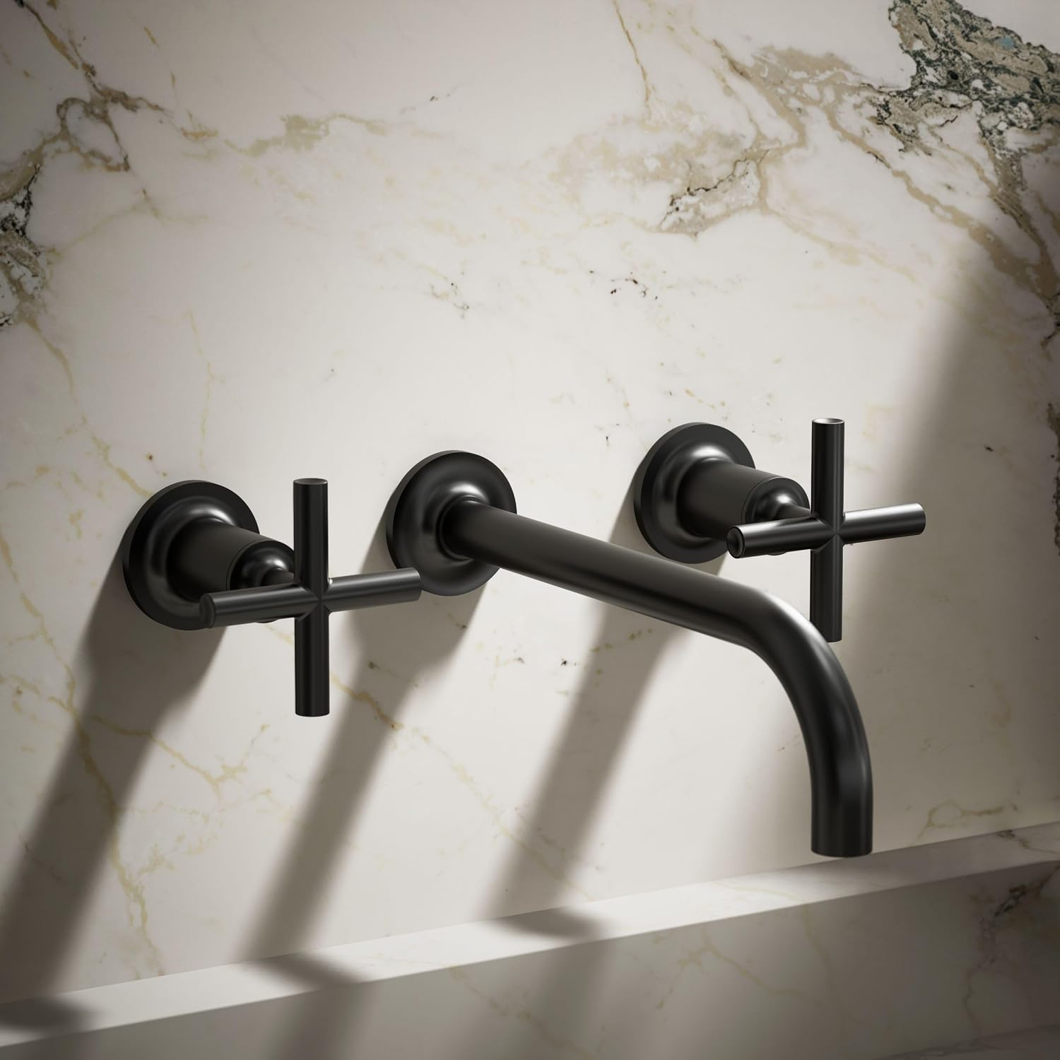 Kohler T14414-3-BL Purist® Wall-Mount Bathroom Sink Faucet Trim with Cross Handles, 1.2 gpm, Matte Black