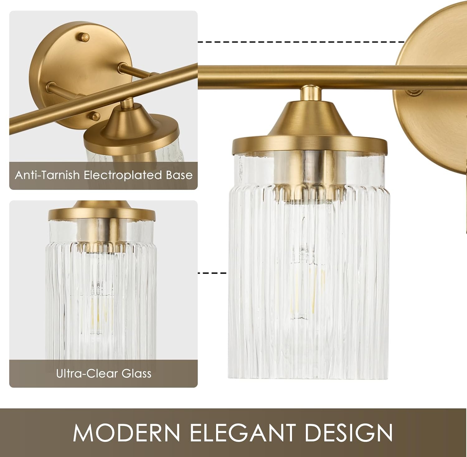 Jonsi Gold Bathroom Light Fixtures 5-Light Vanity Lights Modern Wall Sconce with Clear Glass Shade Brushed Brass Bathroom Light Fixture Over Mirror for Bedroom Hallway Kitchen