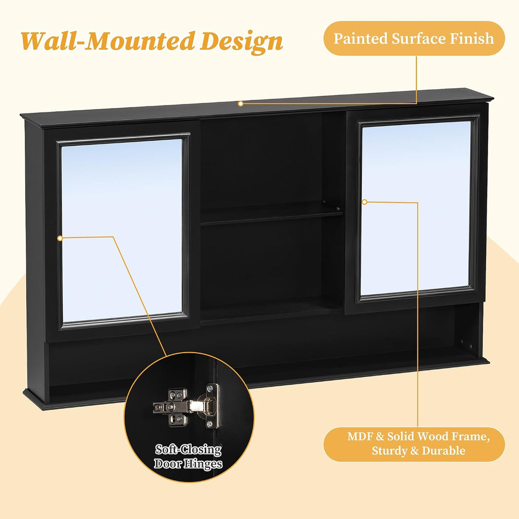 60 Inch Black Bathroom Vanity with Double Sink & Matching Medicine Cabinet with Mirrors Over Sink Combo Set,with Adjustable Shelves,Soft Closing Doors,Bottom Sliding Trays