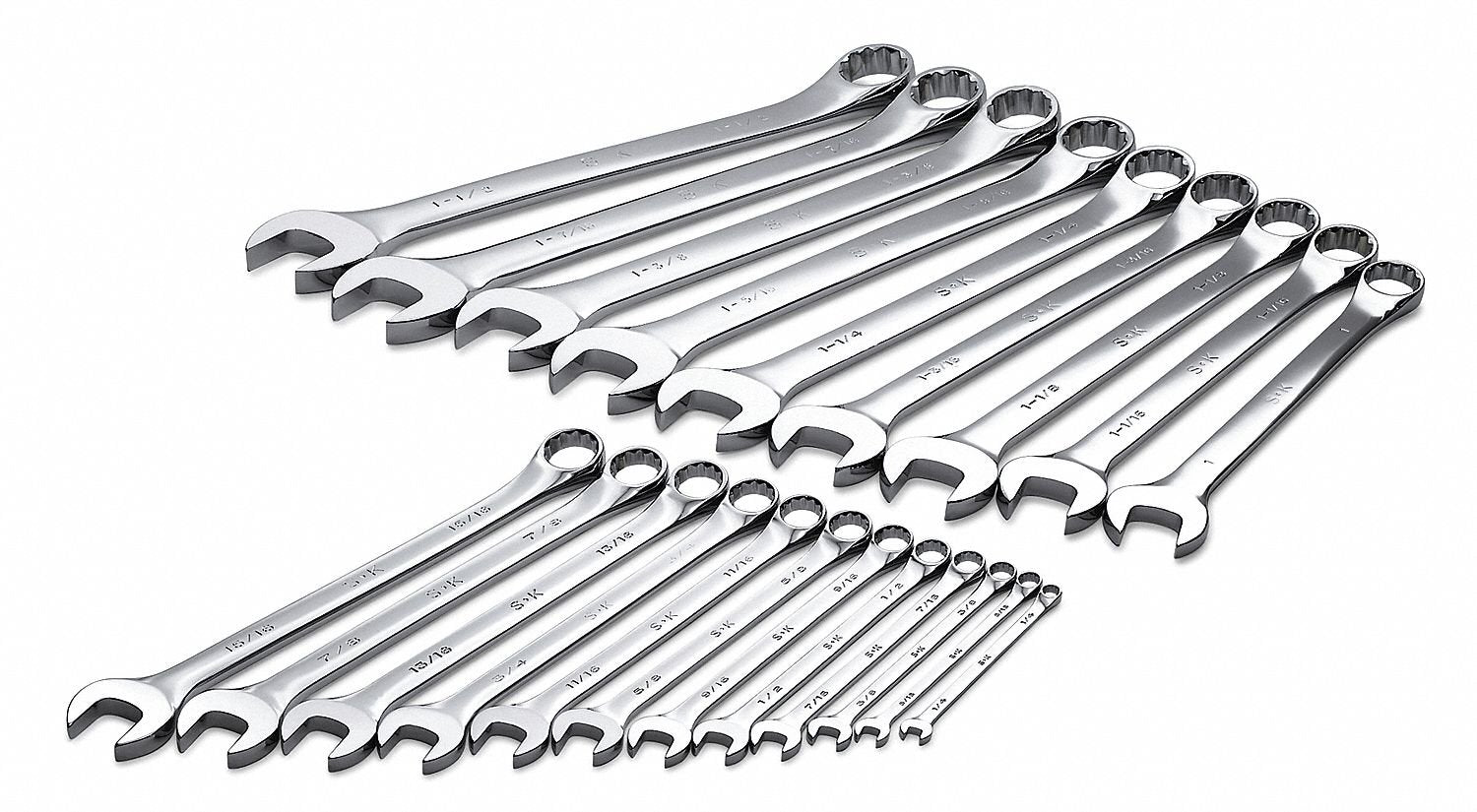 Combo Wrench Set, Long, 1/4-1-1/2 in, 21 Pc