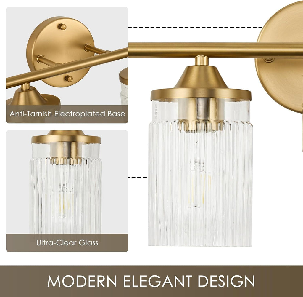 Jonsi Gold Bathroom Light Fixtures 6-Light Vanity Lights Modern Wall Sconce with Clear Glass Shade Brushed Brass Bathroom Light Fixture Over Mirror for Bedroom Hallway Kitchen