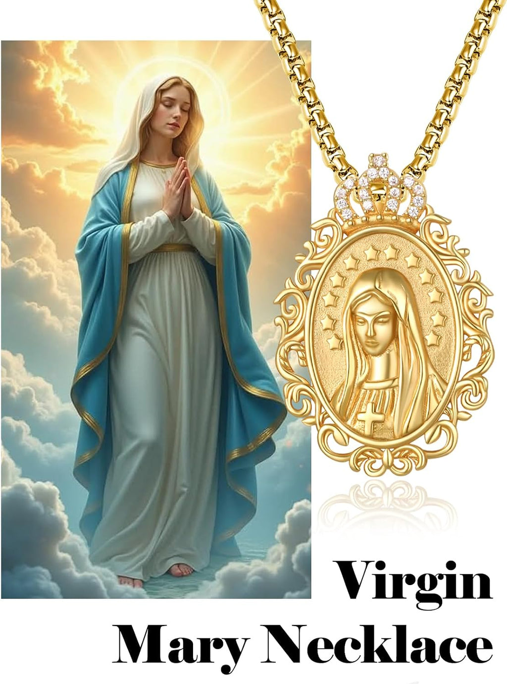 Virgin Mary Necklace for Women 925 Sterling Silver Mother Mary Necklace Protection Jewelry Religion Christian Faith Catholic Gifts