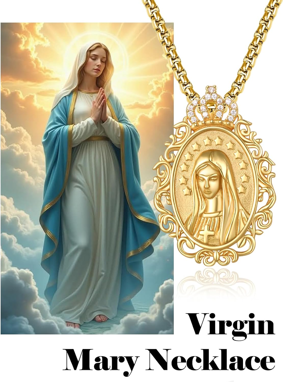 Virgin Mary Necklace for Women 925 Sterling Silver Mother Mary Necklace Protection Jewelry Religion Christian Faith Catholic Gifts