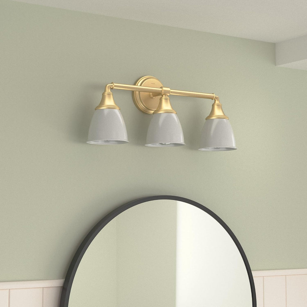 Kohler 10572-2GL Devonshire Bathroom Vanity Fixture, Wall Sconce Lighting, Position Facing Up or Down, UL Listed, 3, Brushed Modern Brass