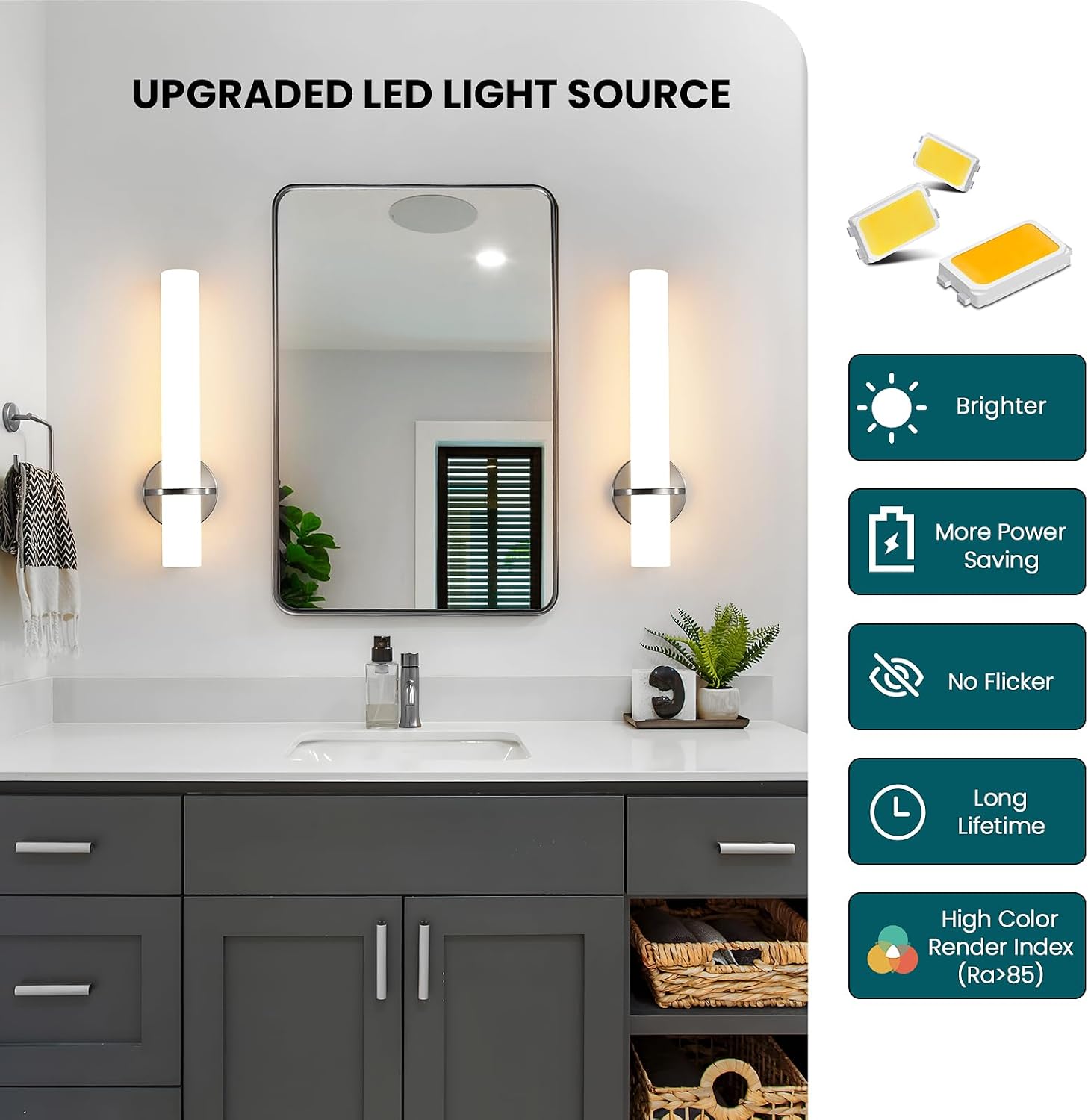 AIJIASI Brushed Nickel Bathroom Sconces Wall Lighting 18W LED Dimmable Vanity Light Fixture, 3000K Modern Wall Light Fixtures Indoor Wall Lamps for Bedroom Living Room Mirror Hallway Porch 18 inch