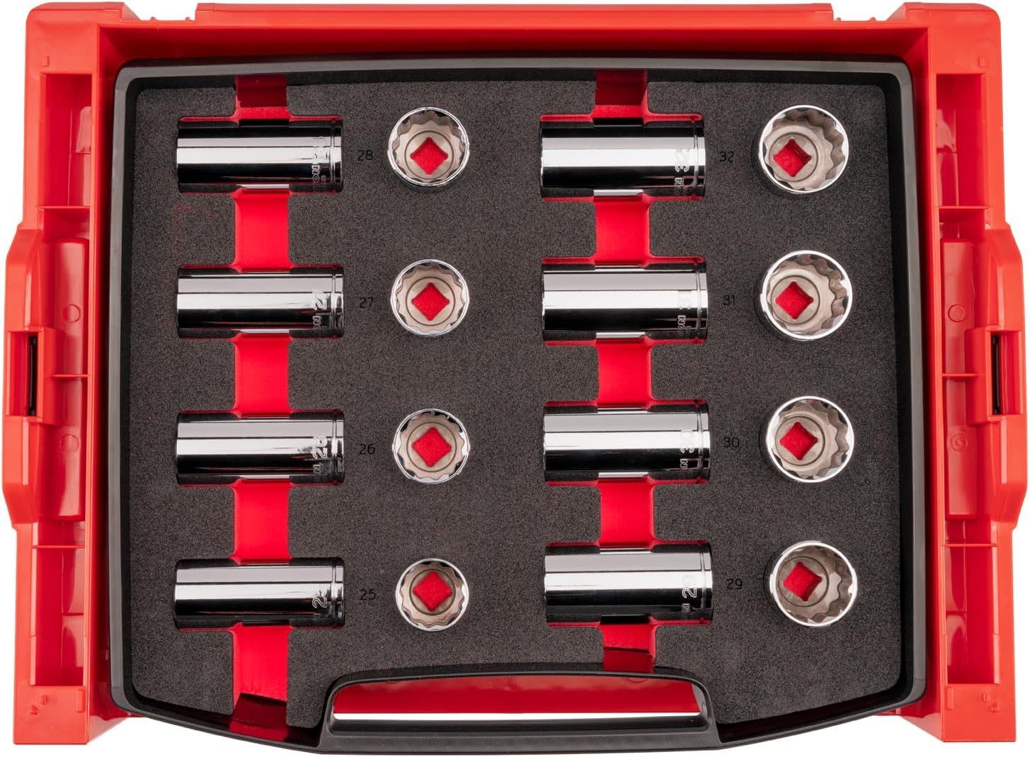 TEKTON 1/2 Inch Drive Shallow and Deep 12-Point Socket Set with Open Top Drawer and Rack, 16-Piece (25-32 mm) | SHD92708