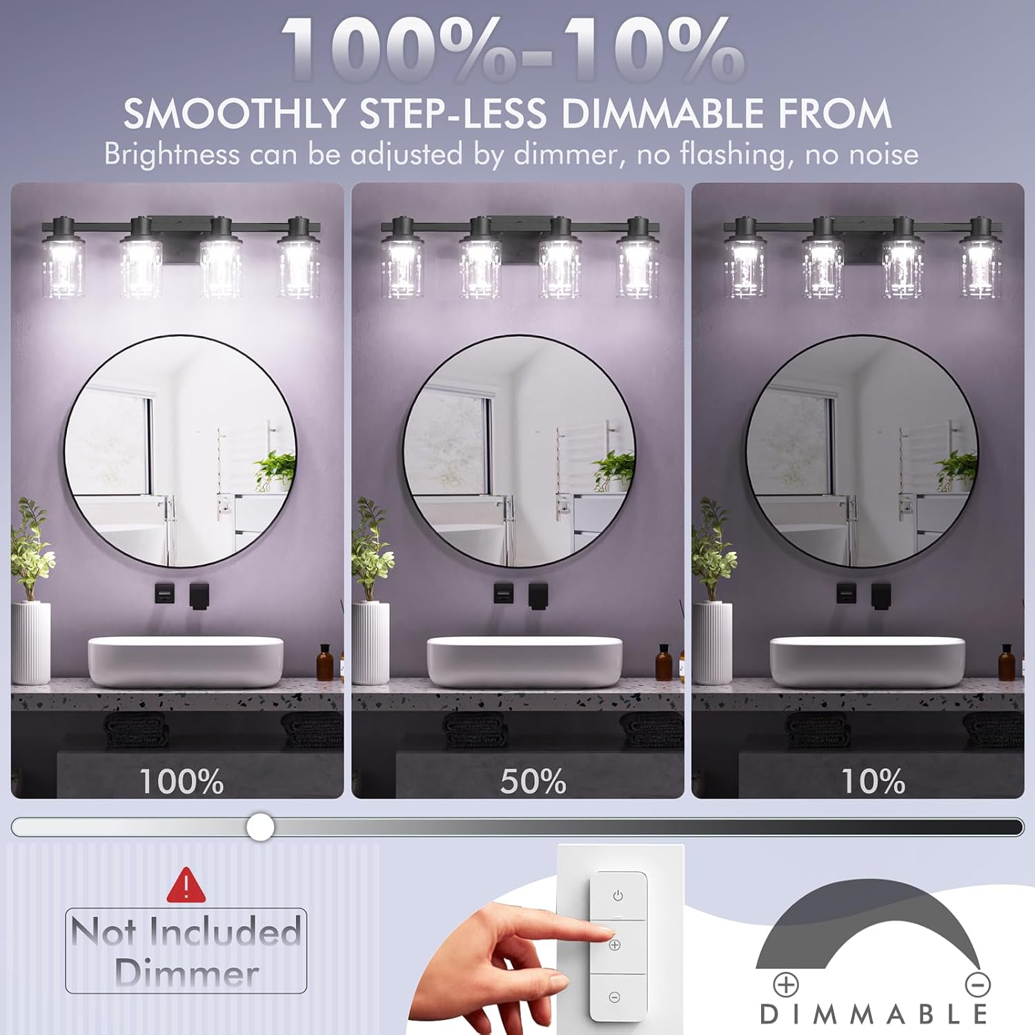 Quntis 4-Light Black Bathroom Light Fixtures with 5 Color Modes, 27 Inch Dimmable Modern Vanity Lighting Fixture Over Mirror, 28 Watts Eye Protection LED Wall Lamp (UL Certified, Bulbs Included)