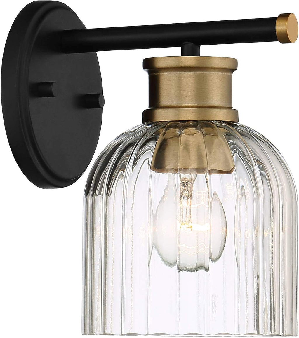 Stiffel Lana 9' High Modern Industrial Wall Sconce Light Lamp Fixture Mount Set of 2 Bathroom Bedroom Bedside Living Room Hardwired Cordless Black Gold Warm Brass Glass Shade Indoor Kitchen Hallway