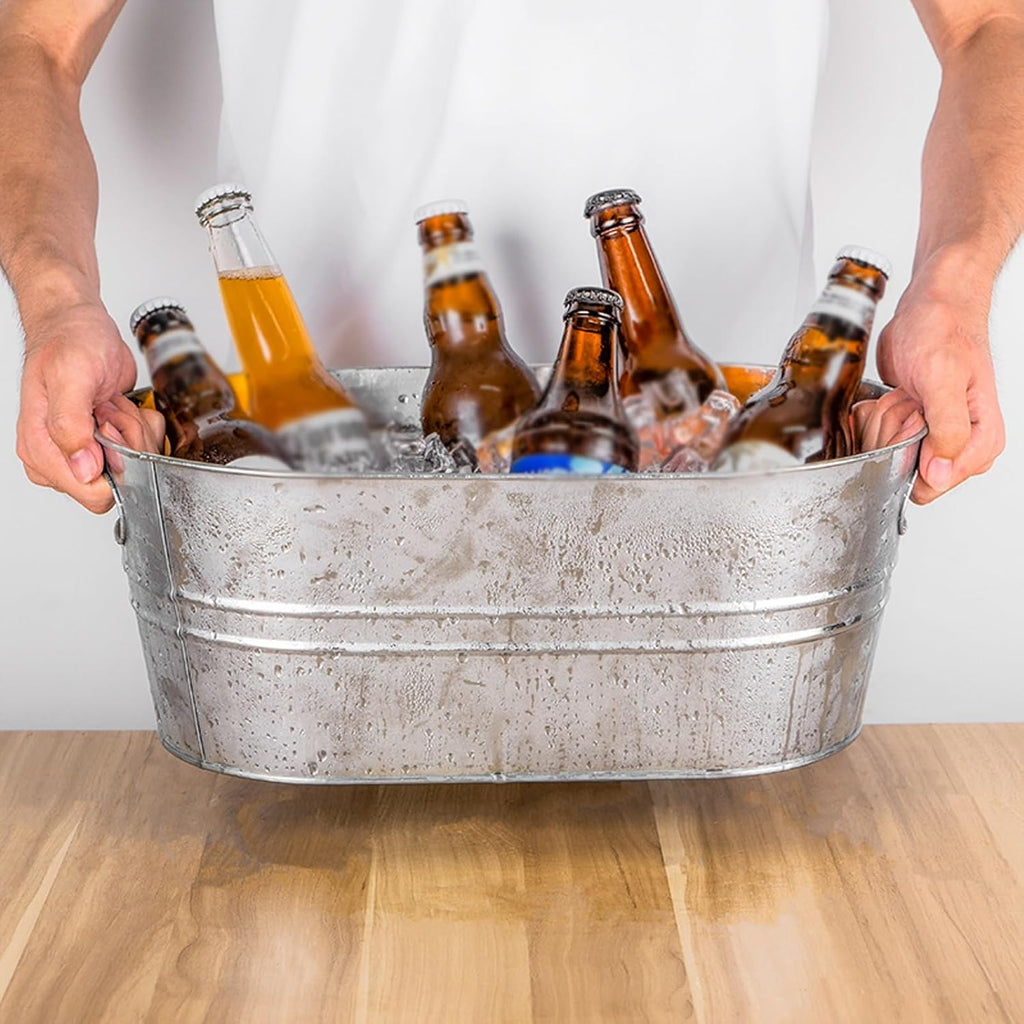 Portable Indoor Outdoor Ice Bucket Galvanized Beverage Tubs Insulated Drink Tub 15 Liter Large and Wine Chiller Cold Beer for Home Parties Party