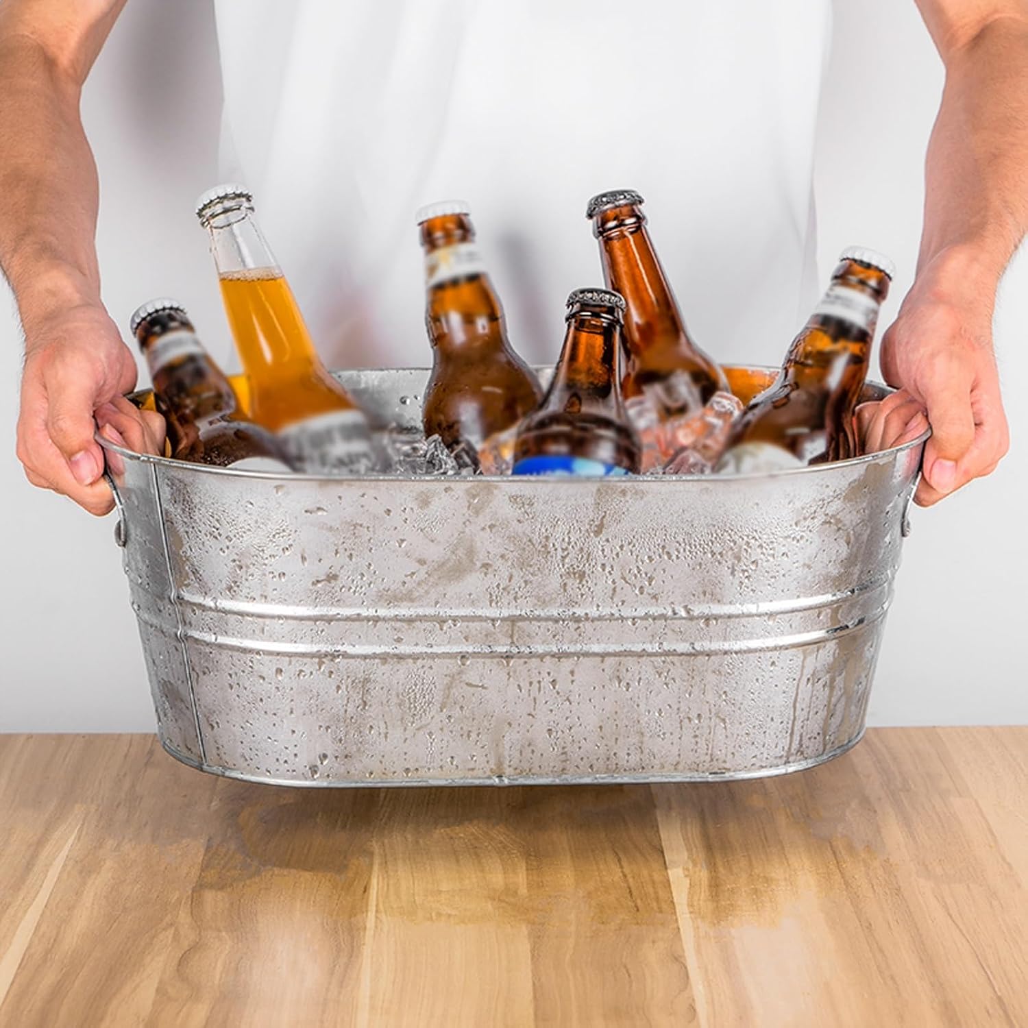Portable Indoor Outdoor Ice Bucket Galvanized Beverage Tubs Insulated Drink Tub 15 Liter Large and Wine Chiller Cold Beer for Home Parties Party