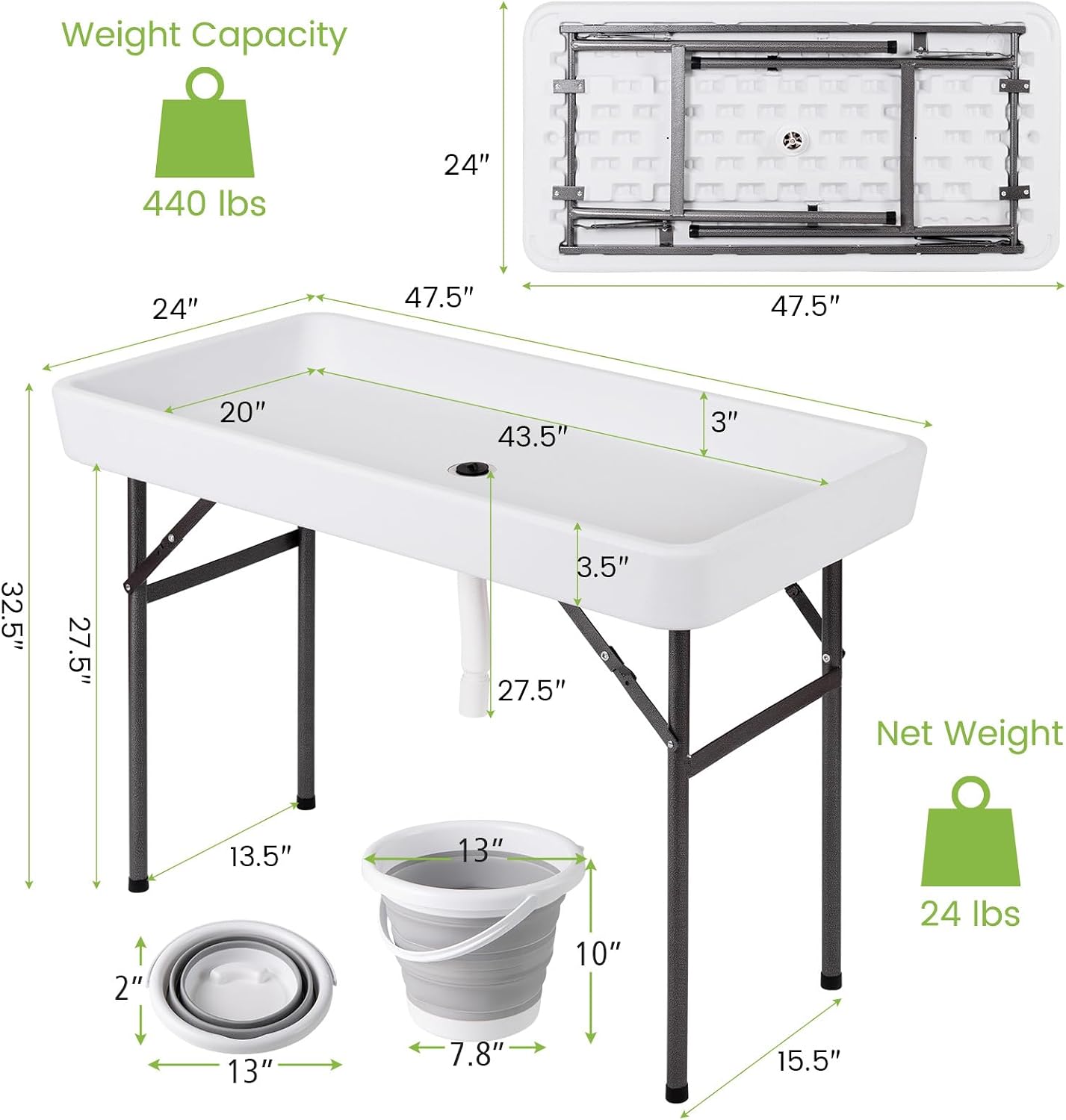 COSTWAY 4FT Cooler Table, Folding Ice Table for Parties with Drain & Bucket & Removable Skirt, Ideal for Tailgate, BBQ & Picnic