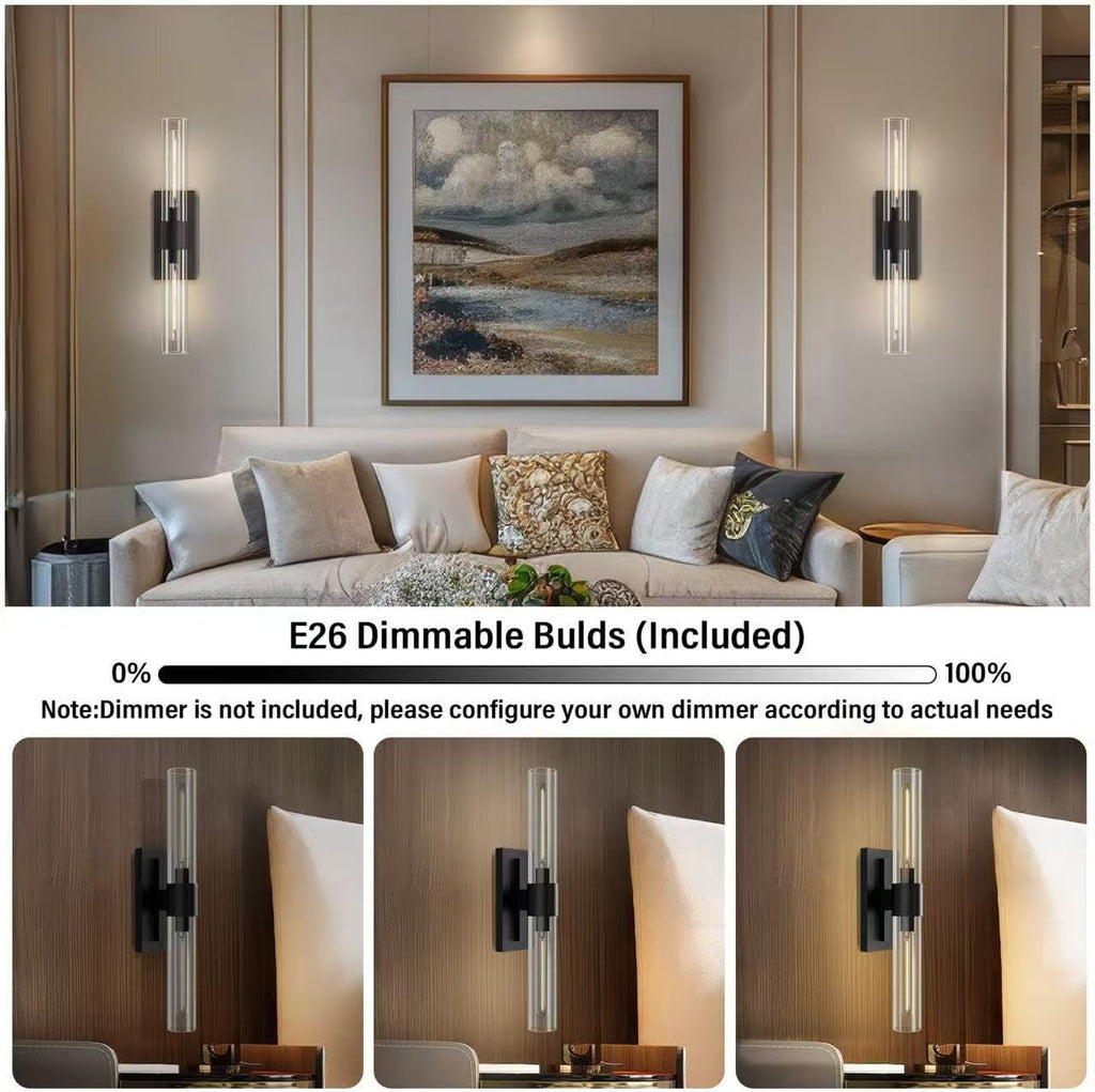 Black 22.8' Sconces Wall Lighting,Bathroom Vanity Lights Fixtures with Clear Glass Shade Wall Lamp for Mirror, Living Room, Bedroom, Hallway, Fireplace, Staircas（Including Bulb）