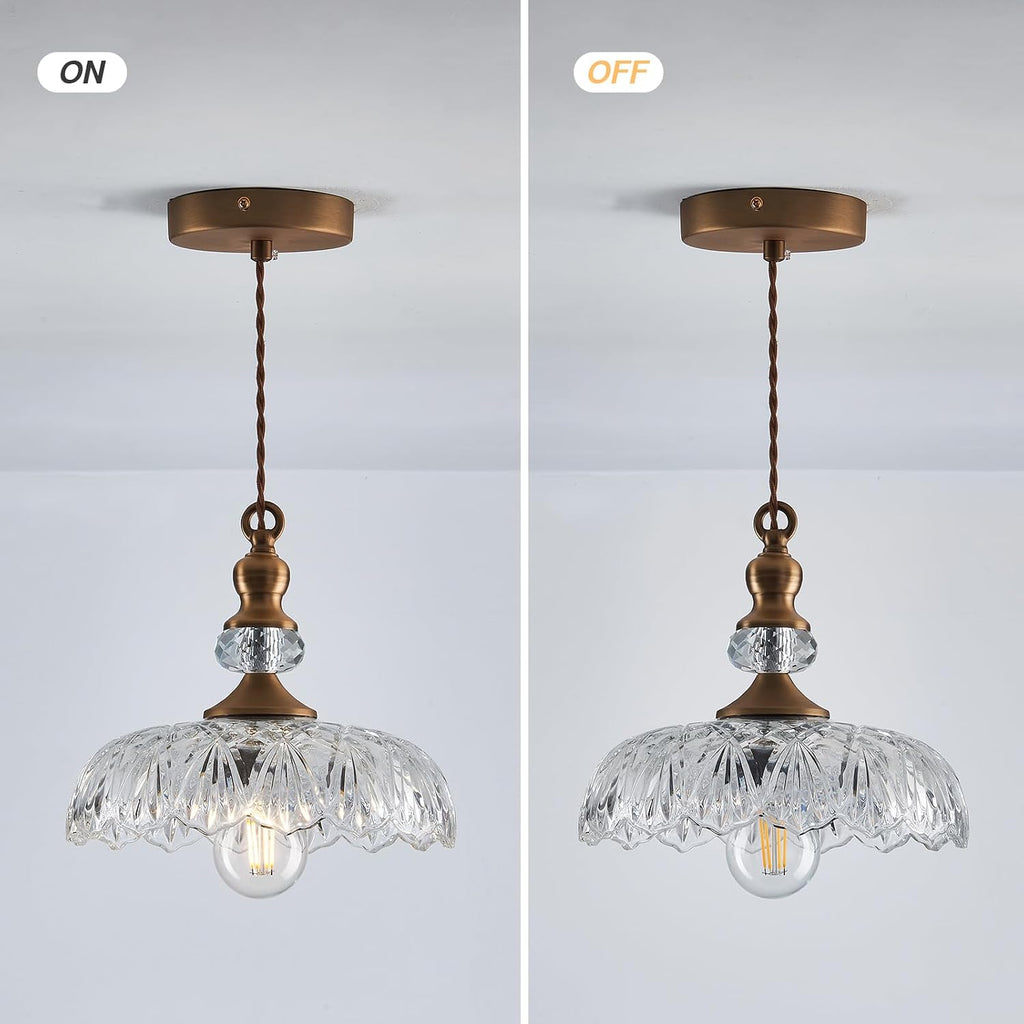CVKASH Vintage Glass Pendant Light Fixture 3-Pack Brass Modern Adjustable Chandelier Farmhouse Hanging Ceiling Light for Hallway Porch Kitchen Bedroom Coffee Shop Dining Room