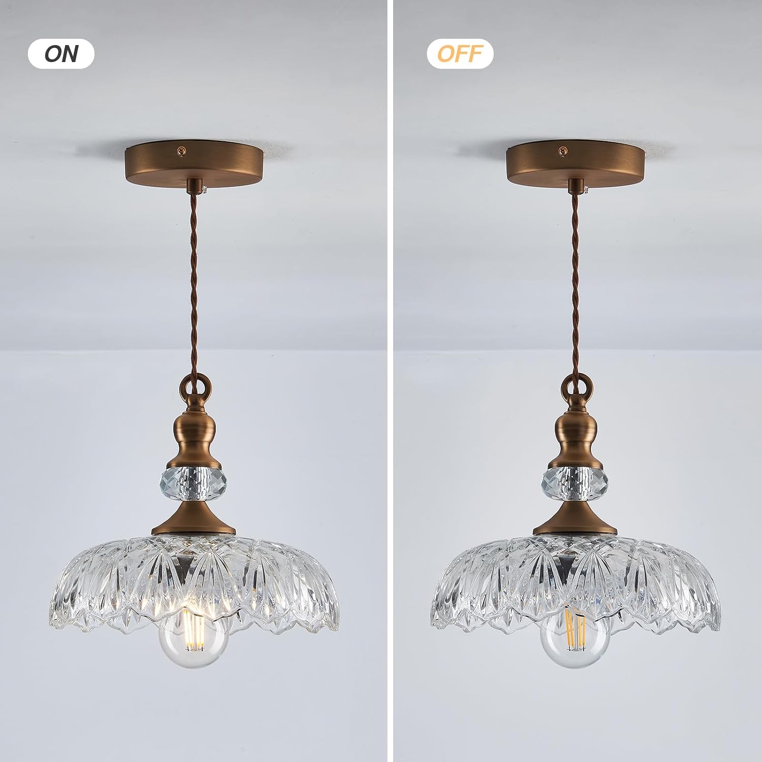 CVKASH Vintage Glass Pendant Light Fixture 3-Pack Brass Modern Adjustable Chandelier Farmhouse Hanging Ceiling Light for Hallway Porch Kitchen Bedroom Coffee Shop Dining Room