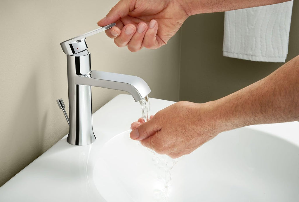 Moen Genta LX Chrome One-Handle Modern Bathroom Sink Faucet with Optional Deckplate and Low-Arc Spout for Bath Countertop, 6702